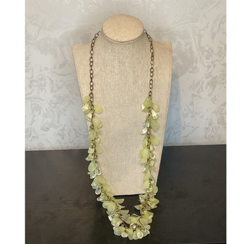 Long Yellow & Clear Beaded Statement Necklace With Antique Gold Chain
